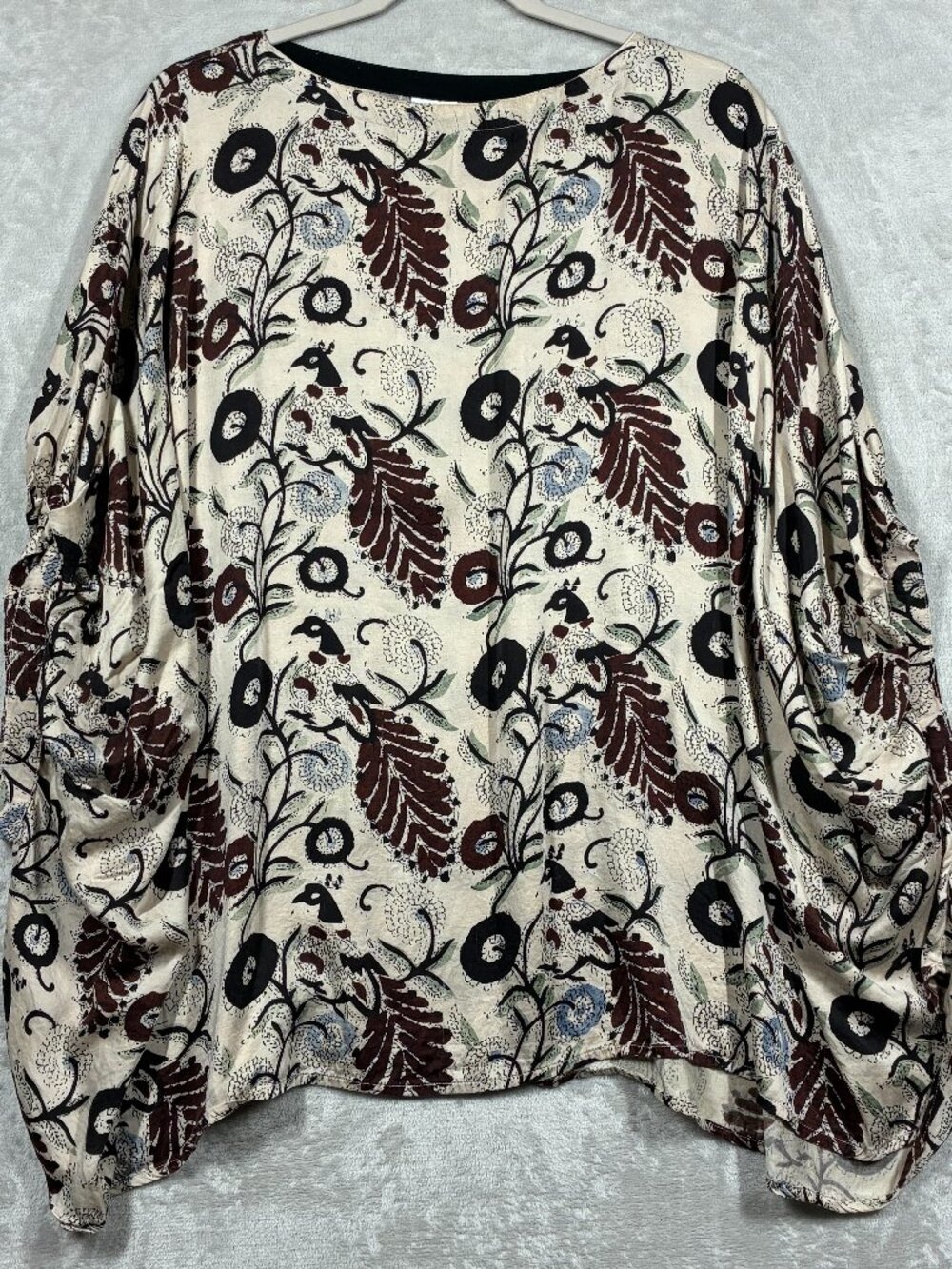 Sama Sitara Handcrafted Kaftan Shirt Top - Maroon Black Floral Batwing Blouse OS